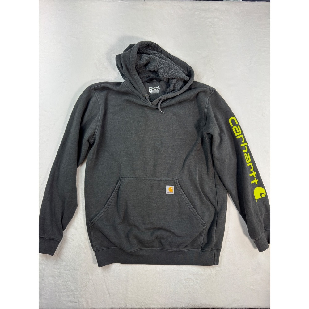 Carhartt Mens Loose Fit Hoodie Charcoal Gray Neon Yellow Logo TS0288-M M